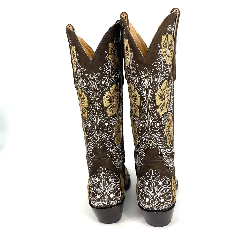 ✨Old Gringo Brown Leather Embroider Tan Butter Yellow Floral Heel Boot 6.5 Rodeo - Picture 9 of 16